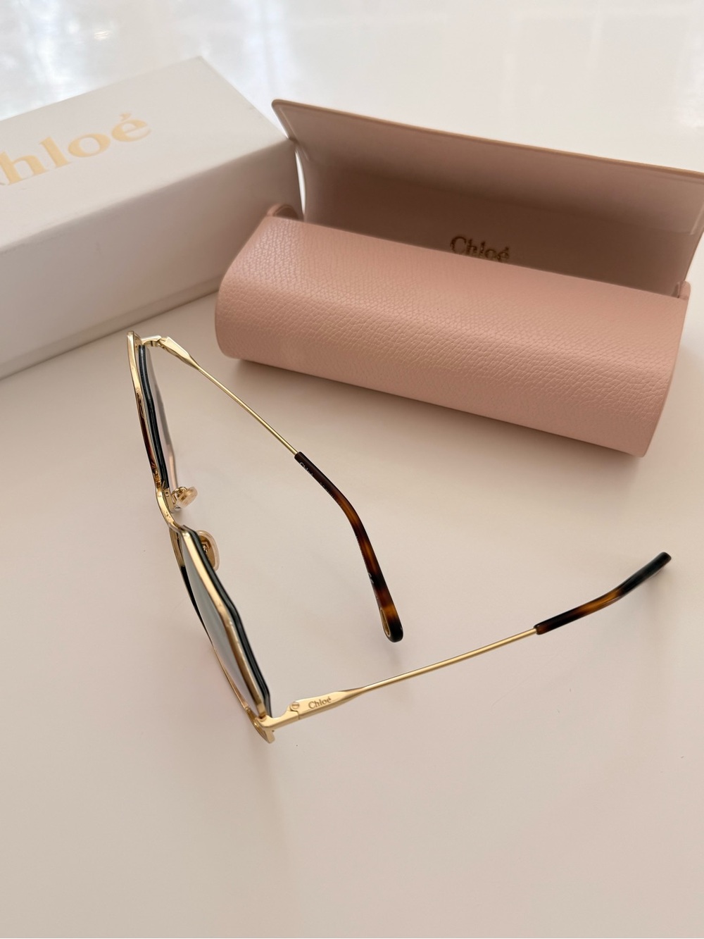 Chloe Octagon Geometric Gold Gradient Sunglasses with Original Box & Case - Picture 5 of 16
